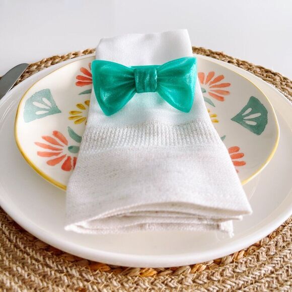 Stylish Bow Napkin Rings – Medium Green - Handmade - Wedding Party Event Planner - Picture 6 of 11